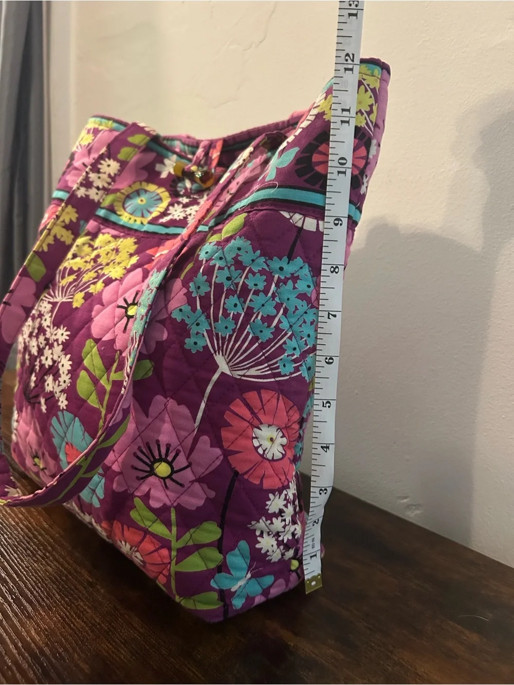 Vera Bradley Purple Floral Quilted Tote with Teal & Yellow Accents